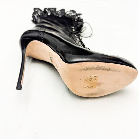 DSQUARED2 Black Witness Lace-up Heel Stiletto Booties Lace Fringe SIze 40 Italy - Picture 5 of 10